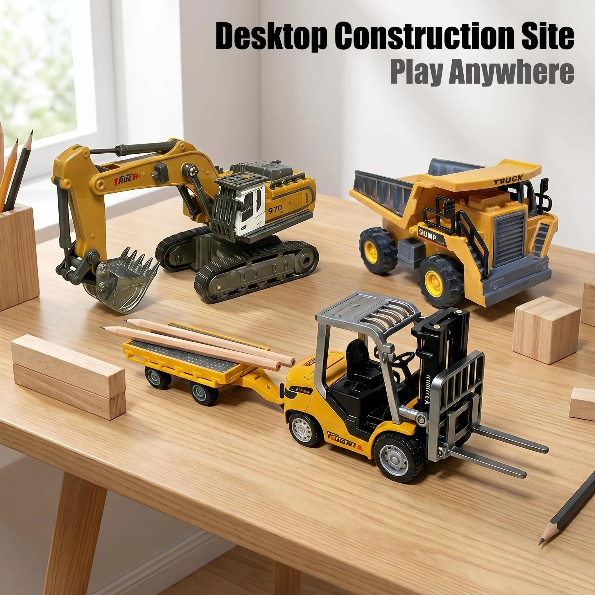 Unisex 1:64 Mini Alloy Remote Control Forklift Toy Set - Alloy Body, Pocket-Size, Easy Operation, Electric, Lifting Function, Includes 1:64 Scale Remote Control Dump Truck, Cells-Powered, for Toys & Hobbies