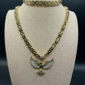 Rope Chain 14k Gold Plated 18inc with Eagle Pendant and Box Chain 14k Gold Plated 18inc for Men and Women