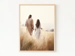 Jesus Walking With A Woman Poster, Jesus Christ Print Bible Art Christian Wall Art Jesus Watercolor Art Lds Art Jesus Picture Christ Portrait