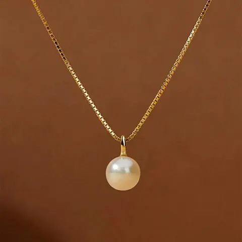 Women's Gold Iridescent Round Simulated Pearl Pendant with Necklace - Elegant Dainty Minimalist Clavicle Box/Venetian Chain Female Accessories for Adults, Daily/Formal Wear, Perfect Gift (Sports & Outdoor Camping Use)