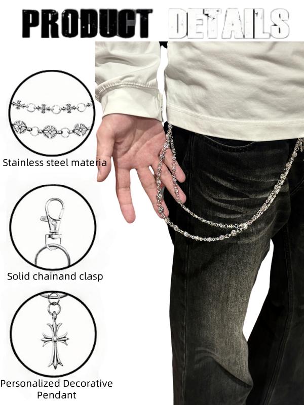 Punk Rock Metal Waist Chain, Unisex Hip Hop Jewelry Gift Pendant, Large Ring Wallet Keychain, Denim Jeans Accessory
