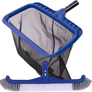Pool Brush Head & Fine Mesh Pool Skimmer Kit, 17" Pool Brushes For Cleaning Pool Wall, Reinforced Frame Pool Net Leaf Skimmer Cleaning Tool With Deep Fine Nylon Mesh Net Bag For Fast Cleaning