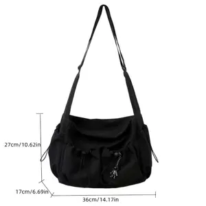 Drawstring Detail Crossbody Bag, Large Capacity Shoulder Bag, Fashion Zipper Bag With Bag Charm