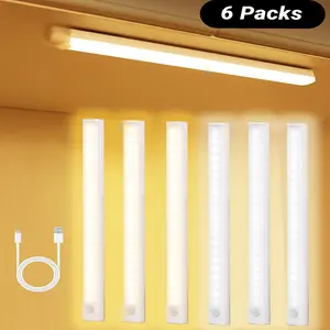 6pcs LED Motion Sensor Under Cabinet Lights, Wireless Night Light, Motion Sensor Lamp, Rechargeable Magnetic Wardrobe Lighting, USB Powered, Kitchen & Office Use