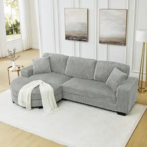 Niccae Modern L-Shaped Corduroy Upholstery Boneless Sectional Couch - 3-Pack Sofas with Ottoman, 2 Pillows & Convertible Foam Bed Lounger, Couches for Living Room, Living Room Home Office Furniture, Living Room Furniture