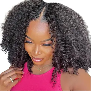 Afro Kinky Curly V Part Wigs Full Machine Made Human Hair Wig, Brazilian Hair, 1*4 V-Part Cut, Glueless Cap, Leave-Out-Free, 200% Density, Natural Color