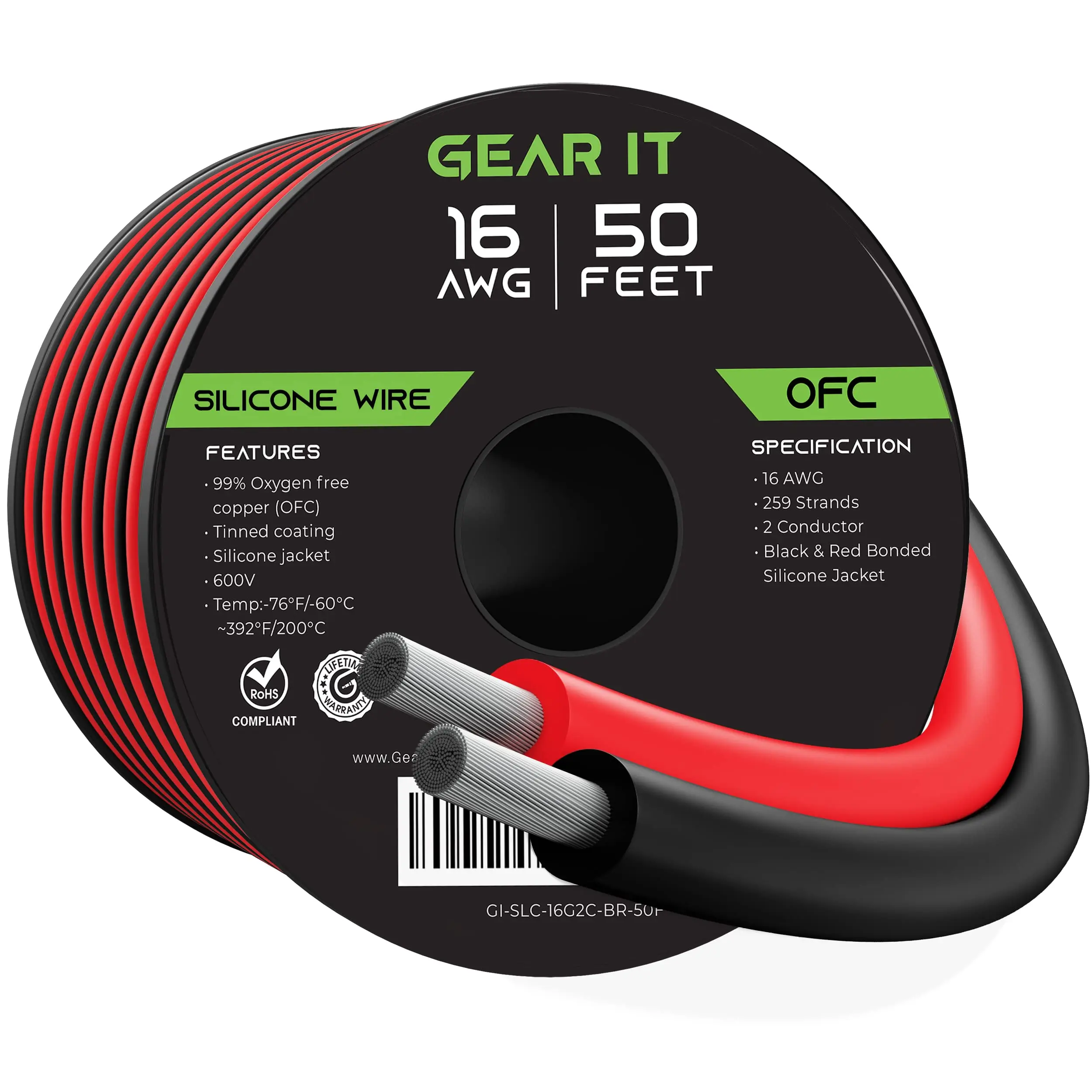 GearIt 16AWG 600V Tinned OFC Stranded Bonded Silicone Flexible Pure Copper Wire - 100 ft, Easy Soldering, for 3D Printer, Drone, Computer Power Supply Use