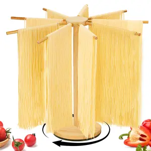 Stable Rotary Pasta Drying Rack - Large Wood Noodle Dryer Rack, Quickly Assemble, Homemade Fresh Spaghetti Stand Hanger for Christmas Cook Gift, Easy Storage