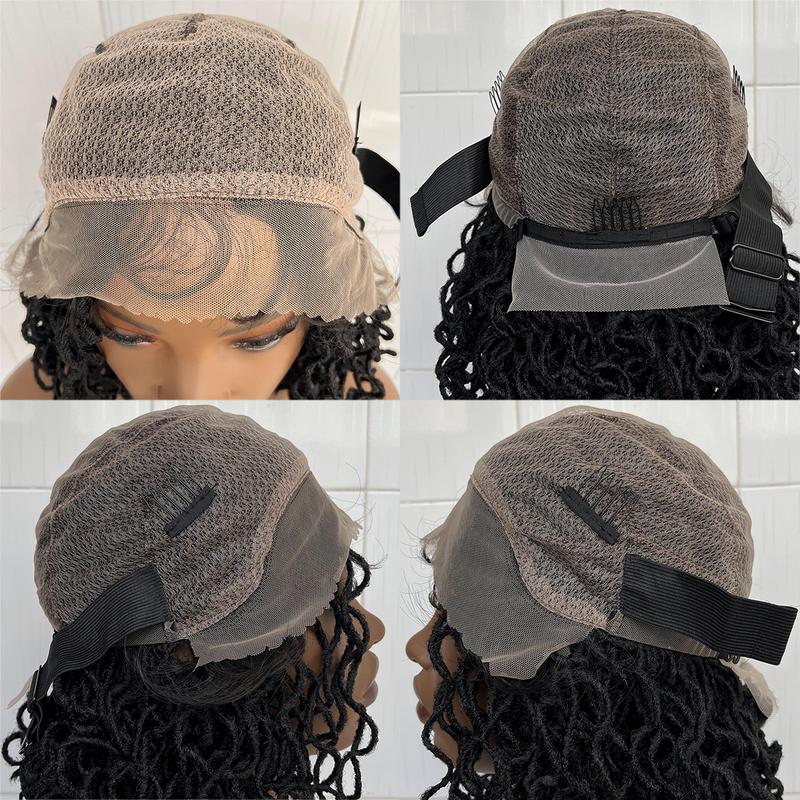 Full Lace Faux Locs Wig Short Curly Dreadlock Wig With Baby Hair Afro Curly Braided Wig For Women Pre-Plucked Twist Braid Wigs Synthetic Short Twist Wig
