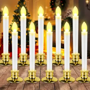 10pcs LED Christmas Window Candle Lights Cordless Candles With Remote Timer Warm Flicking Flameless Candle Light Battery-Operated LED Candle With Holder Dinner Table Best Gift For Christmas Home Decor