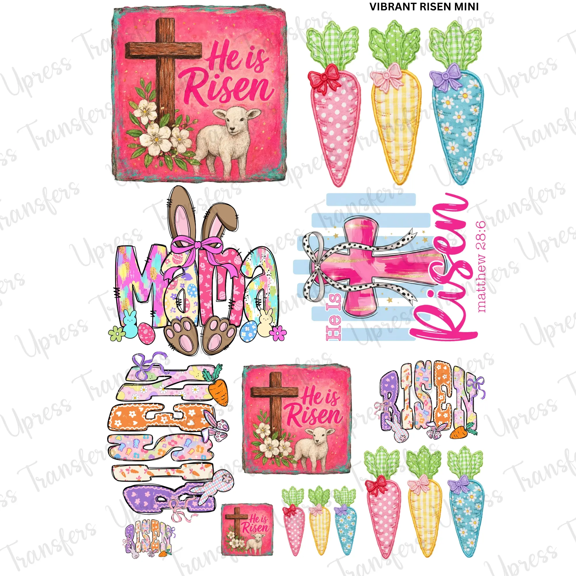 Vibrant Risen Mini DTF Transfer Gang Sheet 24.5" wide x 36" long. Direct To Film Mini Gang Sheet