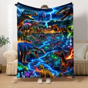 1pc a Cute Dinosaur-Themed Lightweight Flannel Blanket with HD Print, Perfect for Rvs, Travel, And Camping. Ideal for Use on Sofas, in Living Rooms, on Couches, Chairs