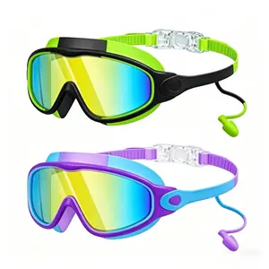 2 Pcs Kids Swimming Goggles, with Ear Plugs and Nose Clips, Anti-Fog & UV Protection, Wide Field of View, Suitable for Boys and Girls Ages 3-15, Comfortable Fit, Easy Adjustment, No Leaks, No Eye Pressure, Swim Glasses