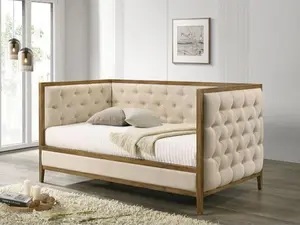 Adara Transitional Twin Daybed with Diamond Tufting – Natural Oak Wood Trim & Upholstered Frame, Mattress Ready By FOA