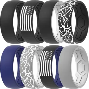 Silicone Wedding Rings for Men, 2 Layers Top Design Bands 8.5mm Wide 2.5mm Thick - 1/4/8/12 Variety Multipack
