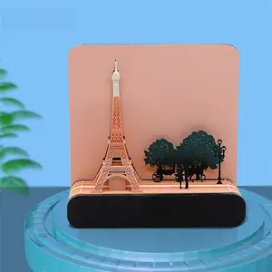 Romantic Eiffel Tower 3D Paper Sculpture, Hand-Torn Art with Trees/Lanterns & Carriage, Symbol of Love, Home Office Decor, Perfect Birthday/New Year/Christmas/Valentine's Day Gift