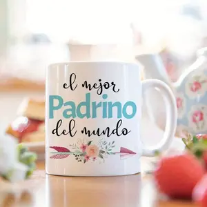 Funny Humorous Sarcastic 11oz Ceramic Coffee MugEl Mejor Padrino del Mundo - The Best Godfather Mug with Floral Arrow Design, Perfect Gift for Father's Day or Any Special OccasionIdeal Birthday Gift for Women, Men, Friend, Coworker, Family