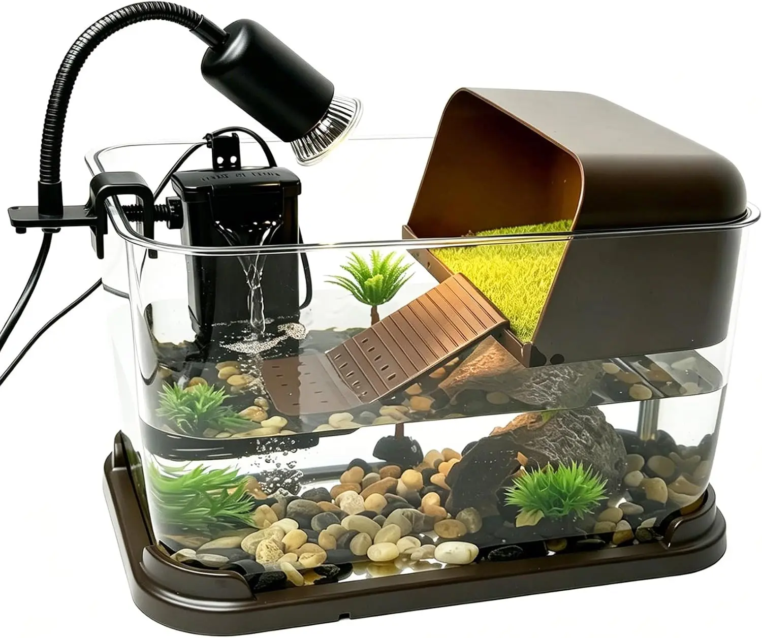 Turtle Tank Starter Kit for Beginners, Durable PC Reptile Aquarium with Basking Platform, Dimmable Heat Lamp, and Filter (Complete Aquatic Turtle Habitat Kit)