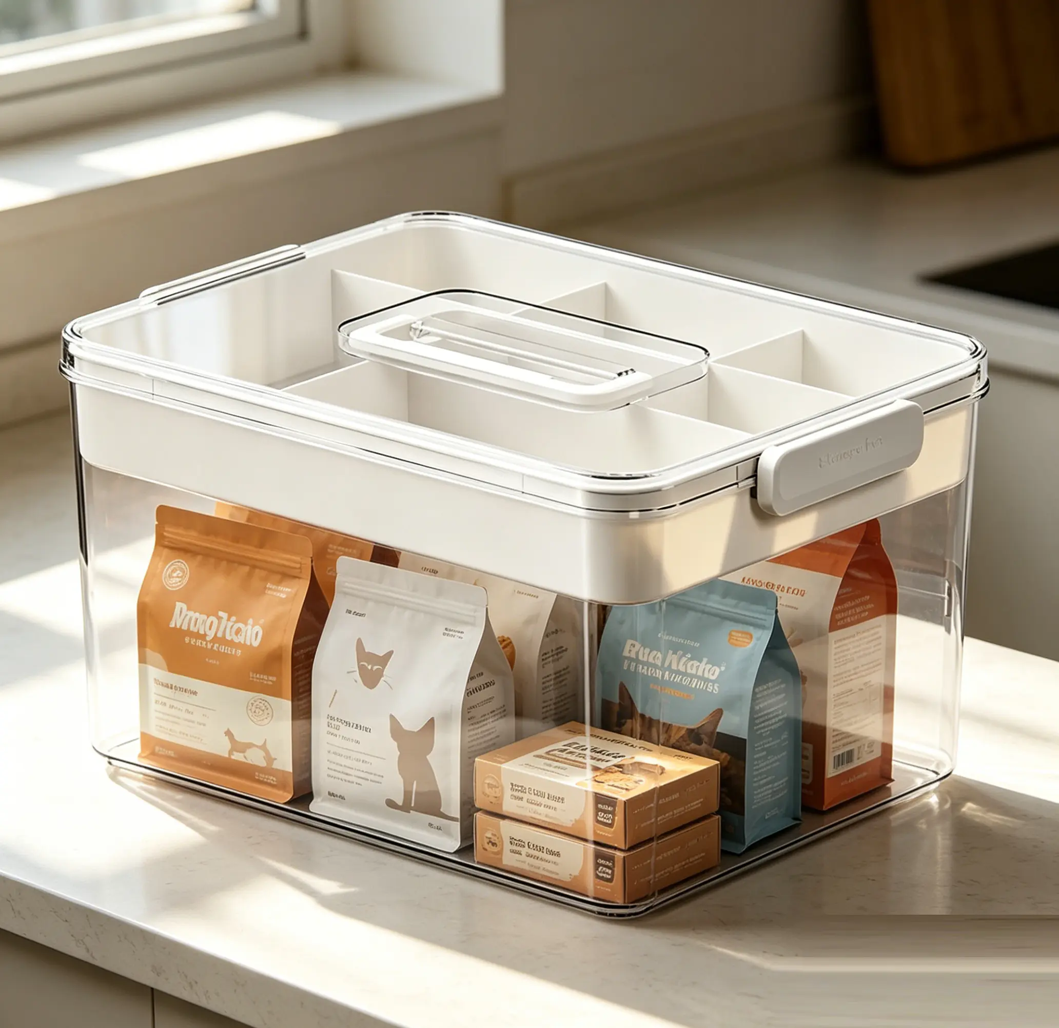 Portable Visible Lightweight Transparent Plastic Storage Organizer Bin - Sturdy Household Organizer Storage Box with Comfortable Grip Handle, Compact Cuboid Container & Lid for Home Use