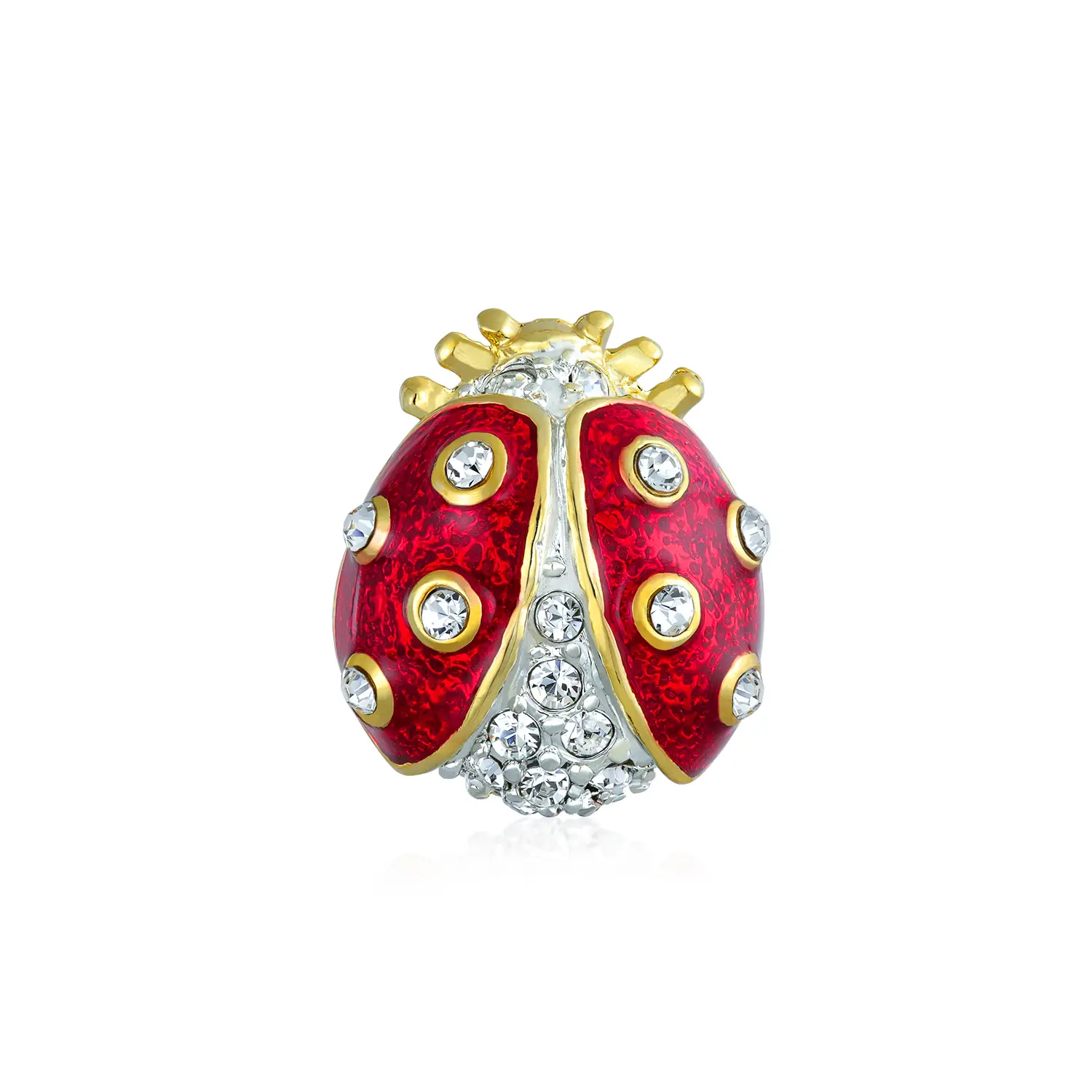 Lucky Ladybug Red Gold Enamel Crystal Brooche Pin for Lapel
