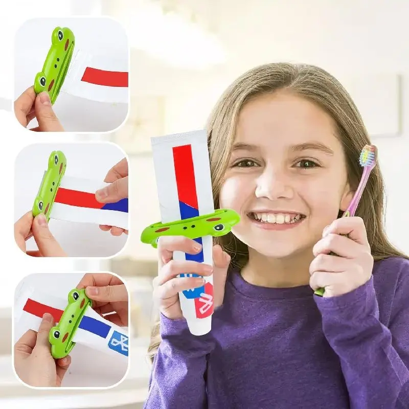 Cute Cartoon Animal Toothpaste Dispenser for Kids, Lazy Makeup Squeezer, Fun Plastic Bathroom Accessory, Easy-To-Use Standalone Toothbrush Holder