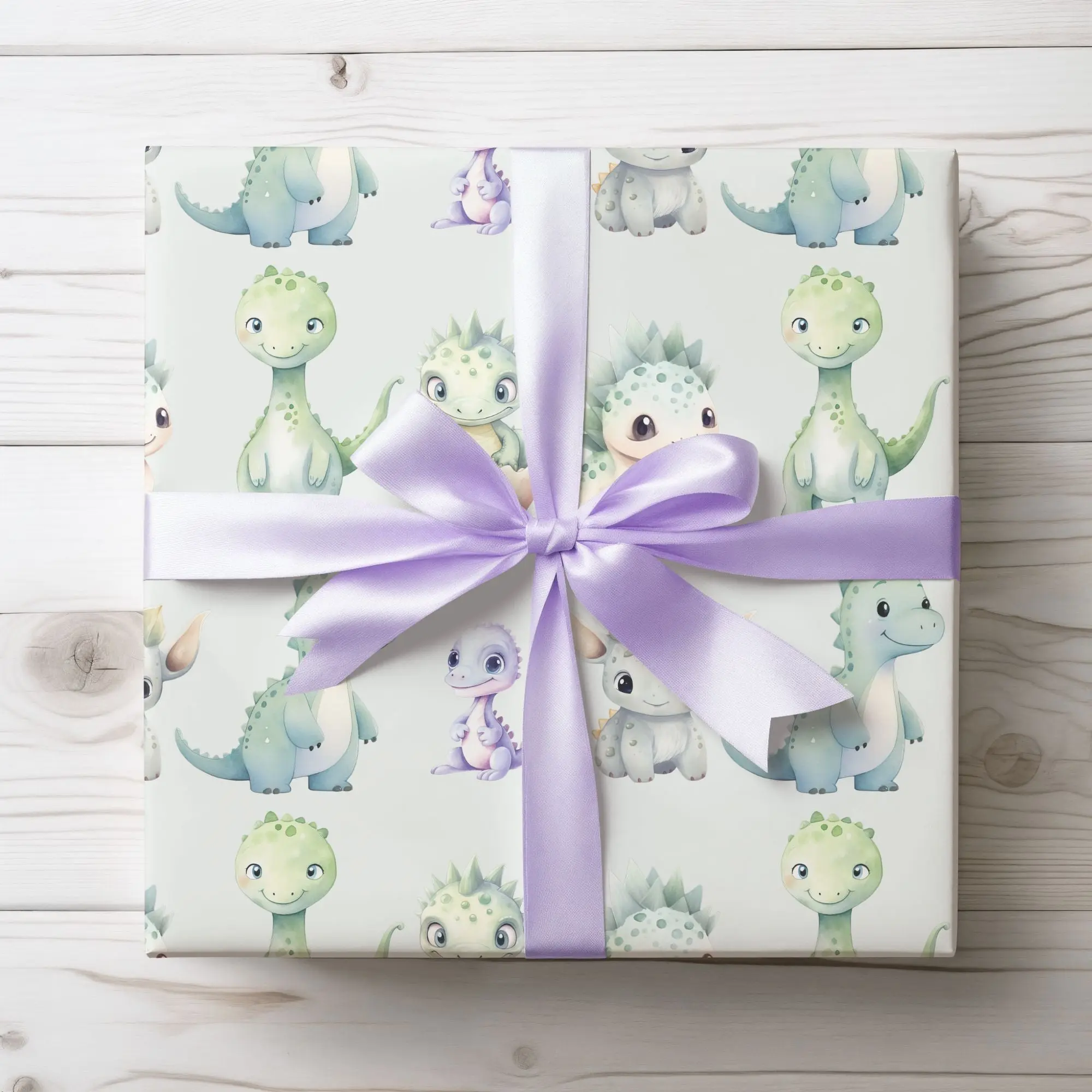 Dino Darlings – Whimsical Baby Dinosaur Wrapping Paper