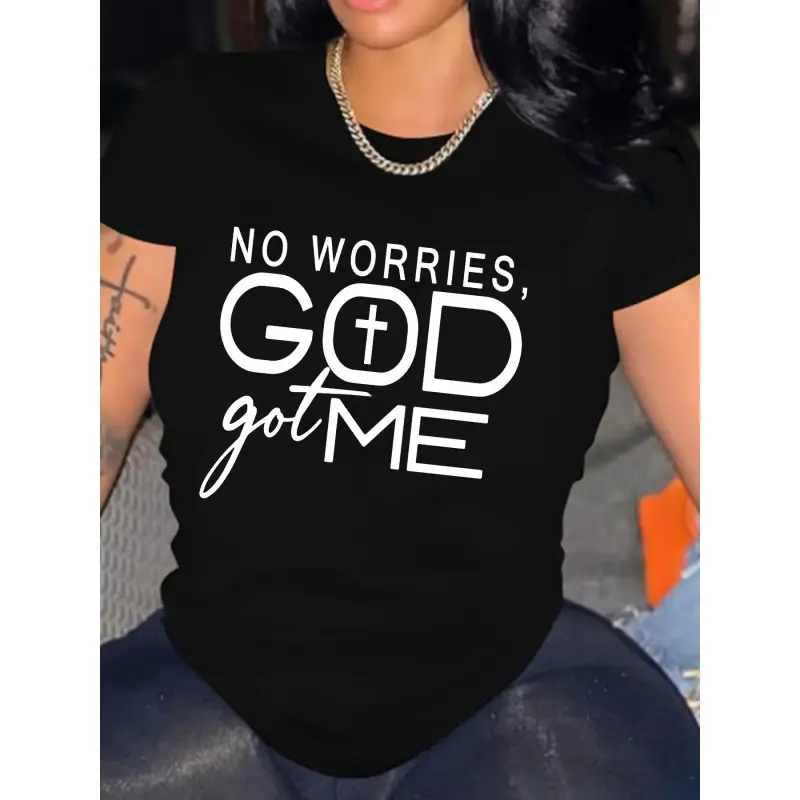 Women's "God Got Me" Inspirational Black T-Shirt - Casual Crew Neck, Short Sleeve