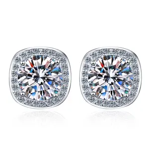 #46（Princess Earrings） 925 Sterling Silver Synthetic Moissanite Earrings