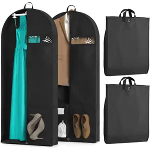 2 Pack 43" Black Heavy Duty Garment Bags for Travel Hanging Clothes with Pockets for Suits Shirts Coats Dresses