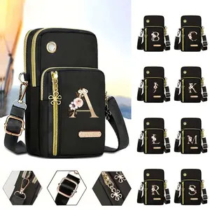 Mini Outdoor Sports Arm Bag/wallet, Flower Letter Print, Crossbody Phone Bag, Multi-Zip Vertical Wallet, Valentine's Day Gift, Phone Wallet Purse