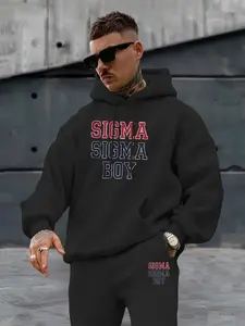 Men's Sigma Boy Graphic Hoodie Set, Fall & Winter Fitted Sweatshirt with Kangaroo Pocket, Drawstring Pants, Perfect Gift