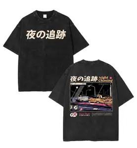 Night Chasing Japan Night JDM Street Racing Car Culture Vintage Washed Tee 90s Men's Graphic Tee t Shirts Funny Graphic Tee Good Graphic Tees Graphic Tees Streetwear Outfits Men Vacation Outfits Oversized Tshirt Men