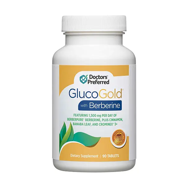 GlucoGold Blood Sugar Support Supplement with Berberine, Concentrated Cinnamon, Chromium & Banaba Leaf Extract, 90 Tablets