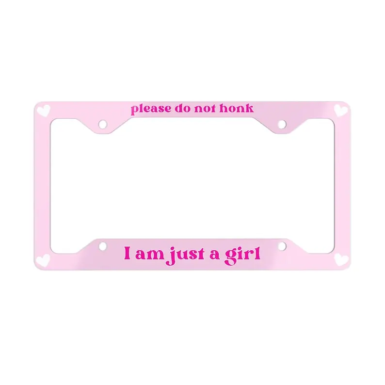 Just A Girl Cute License Plate Frame Gen Z New Driver Gifts Cute Car Accessories Girly License Plate Y2K Retro Pattern Funny License Frame