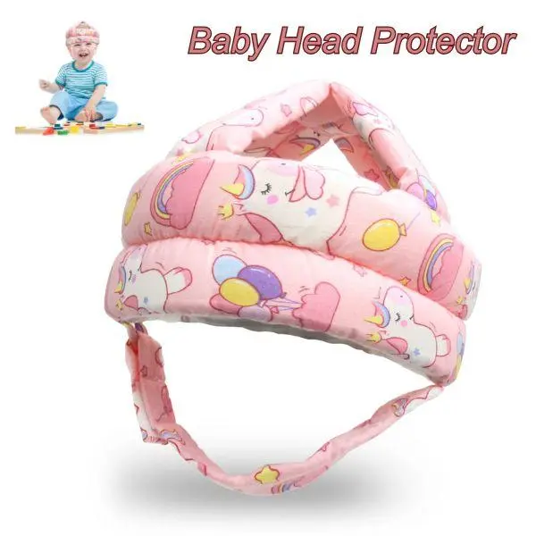 Unisex Baby Head Protector Helmet - Cotton Breathable Padding, Plastic Construction, Adjustable 16.2-20 in Fit, Soft Cap for 6-9 Months Crawling (Unicorn Print)