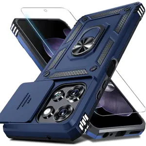 Janmitta for Moto G 2026/2025 Case,Moto G Play 2026 Case Built in Slide Camera Lens Cover+Screen Protector+Finger Ring Holder Kickstand,Heavy Duty Shockproof Full Body Protective Phone Cover,Blue