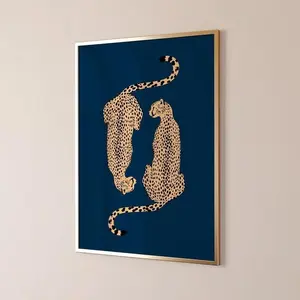 Navy Cheetah Wall Print, Retro Wall Decor, Navy Blue Room Decor, Funky Wall Art, Aesthetic Wall Print, Trendy Art Print