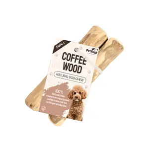 PetYupp Natural Coffee Wood Dog Chew Small 2 Count Fiber Rich Low Fat Treats for Heavy Chewers Natural Safe