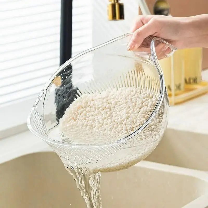 Rice Washer Strainer Bowl,Rice Beans Peas Washing Filter Strainer Basket Sieve Drainer,Portable Kitchen Colander Rice Cleaning Strainer with Handle for Fruit Vegetable