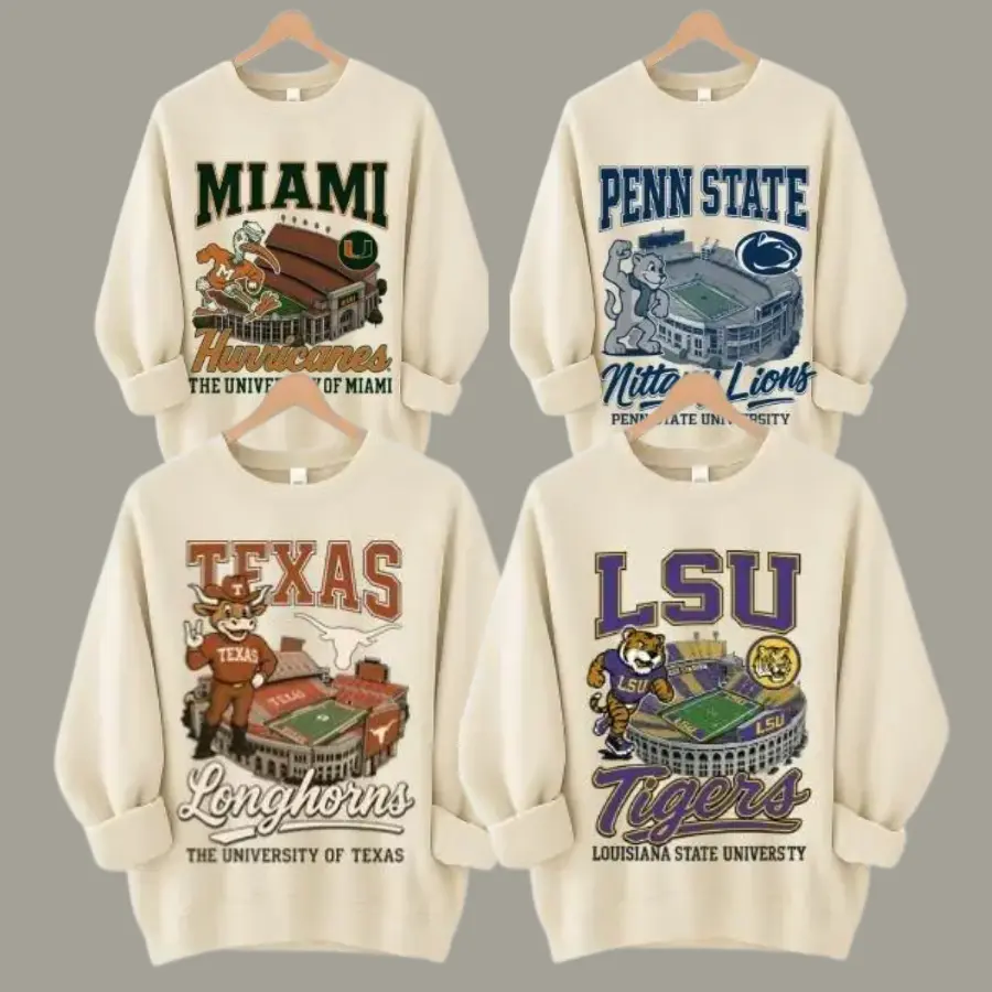 Full Team Vintage Sweatshirt, Unisex Cotton Pullovers, Soft Fabric, Football College Mascots, Womenswear