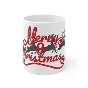 Merry Christmas Ceramic Mug 11oz Green Reindeer Background