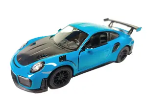 KINSMART Porsche 911 GT2 RS Diecast Collectible Model Car 1:36 Scale Blue Color Die Cast Metal & Plastic Parts Officially Licensed Toy for Collectors Pull Back & Go Action Openable Doors