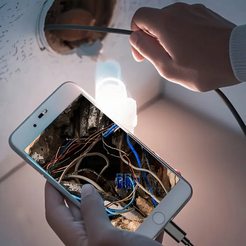 Portable Smartphone-Compatible Endoscope Camera with Light - 1920P HD Borescope, 8 Adjustable LED Lights & Semi-Rigid Snake Probe, Compatible for /, for, HVAC, Inspection, 16.4ft Range (Single Lens)