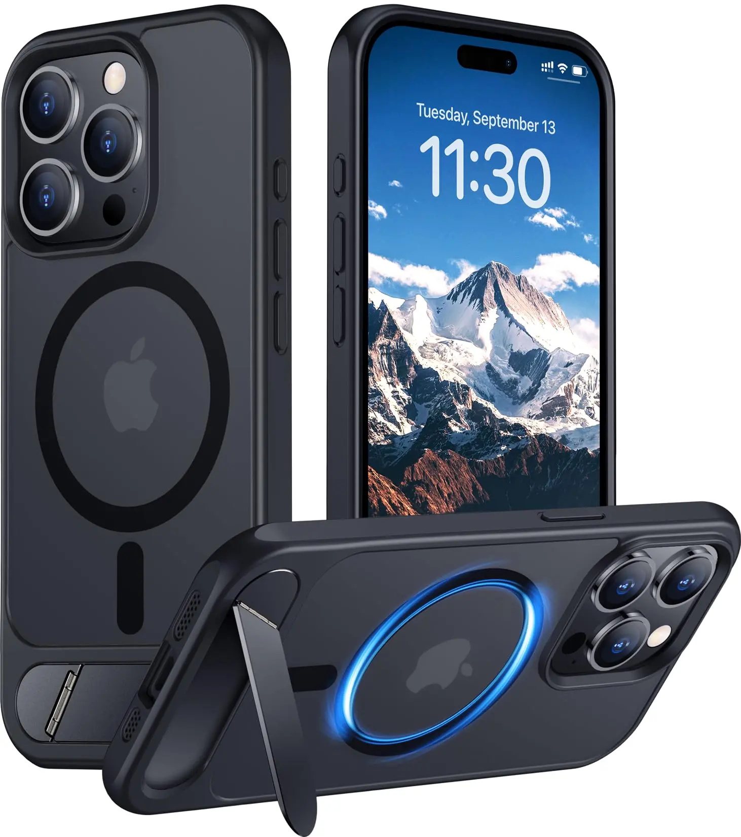 SUODUSI Magnetic Polycarbonate Case for iPhone 16/16 Pro/16 Pro Max/16 Plus, MagSafe-Compatible, Military-Grade Drop Protection, Semi-Transparent Frosted Shockproof Cover with Foldable Landscape Adjustable Stand & Wireless Charging Support