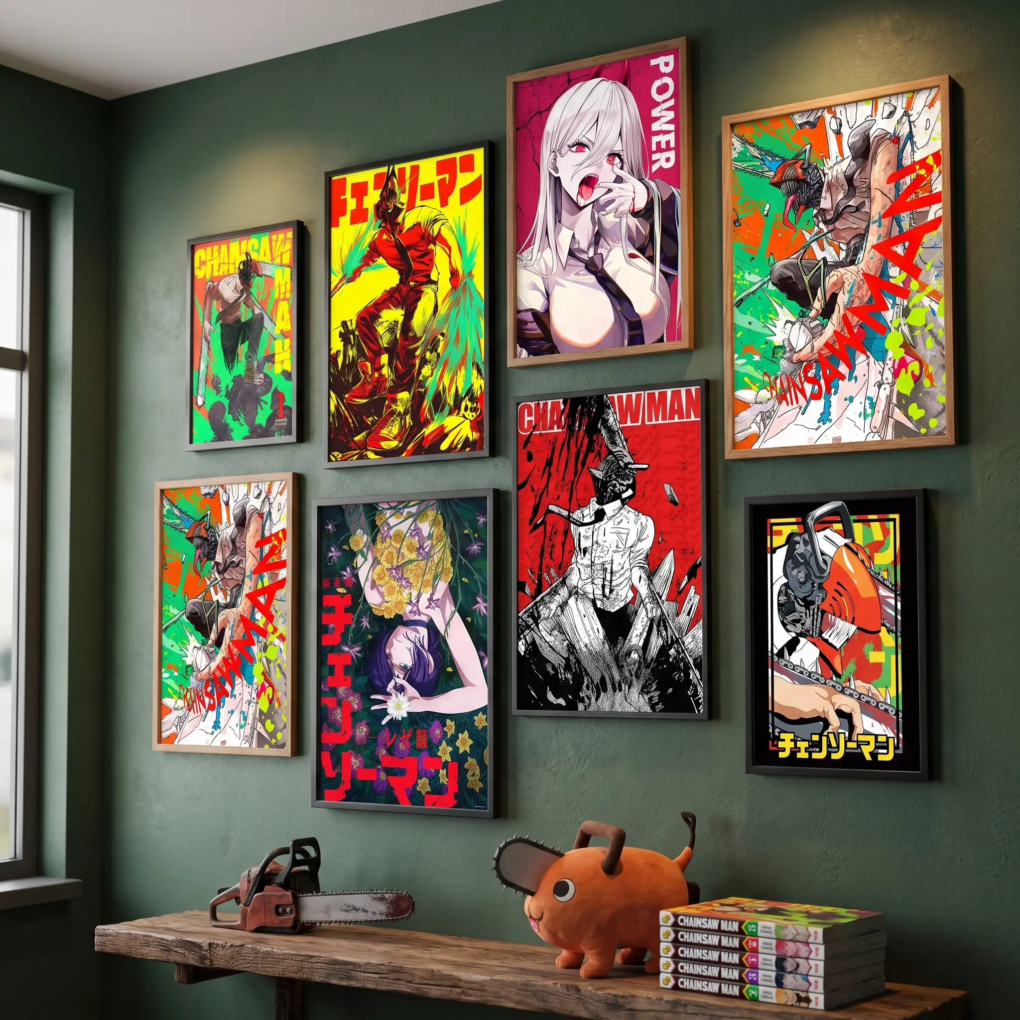Premium Chainsaw Man Canvas Poster Print - Multi-Size Anime Home Decor, Large Aesthetic Wall Art for Room Decoration dorm room poster design Framed