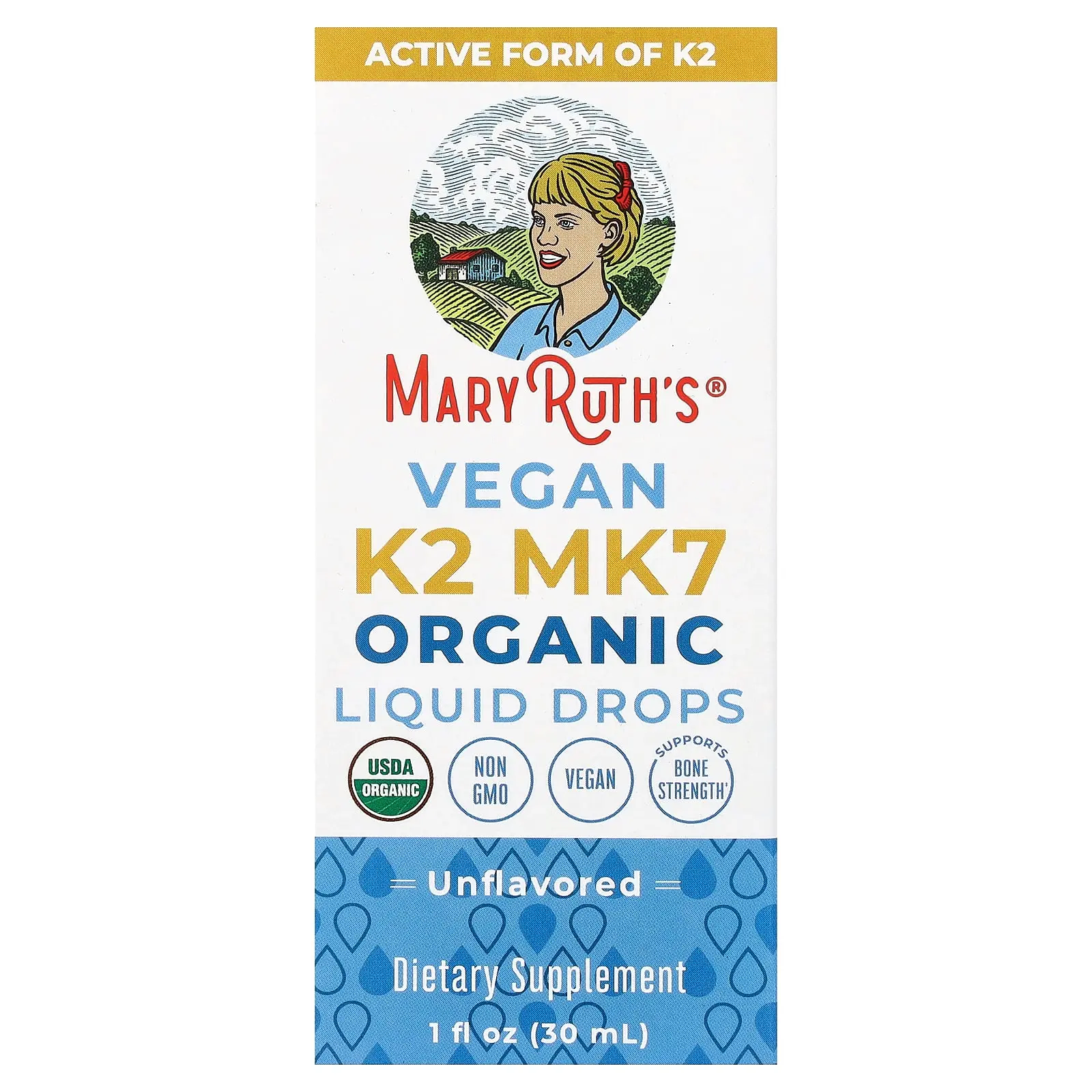 MaryRuth's Organic Vegan K2 MK7 Liquid Drops, Unflavored, 1 fl oz (30 ml)