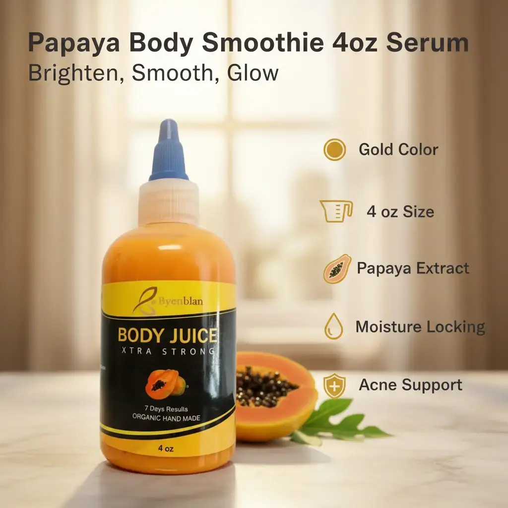 BYENBLAN 4oz Papaya Smoothie, Acne, Moisturizers, Body Care Moisturizer, Daily Moisture, Golden, Cosmetic, Hydrating, Dark Spots, Serum, Lightweight, Brightening, Fruit