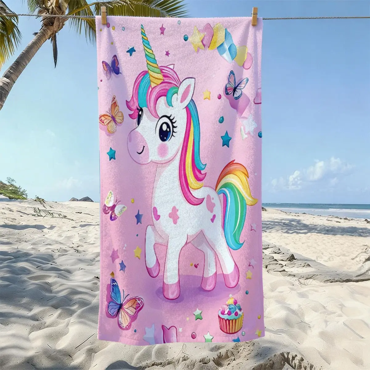 Rainbow Unicorn Superfine Fiber Beach Towel, Lightweight Quick-Dry Sand-Resistant, Ideal for Pool, Beach, Travel, Camping