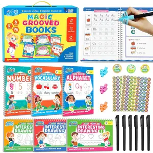 Magic Grooved Writing Practice for  Ages 3-8,  Handwriting Workbooks with Deep Tracing Grooves - Letters, Numbers, Math & Drawing - Disappearing Ink Pens & Grips -  Gifts for