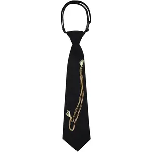 Z-HDW45   Ties for Women Men, Punk Metal Chain Necktie Pre-Tied Adjustable Black Tie for Uniform, School, Shirt Accessory